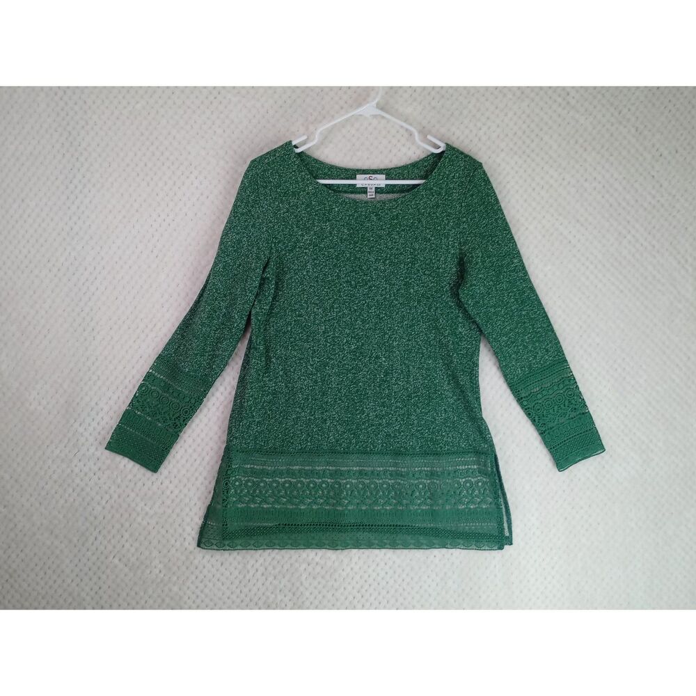 OSO Casuals Green Knit Lace Tunic Top Women's Medium